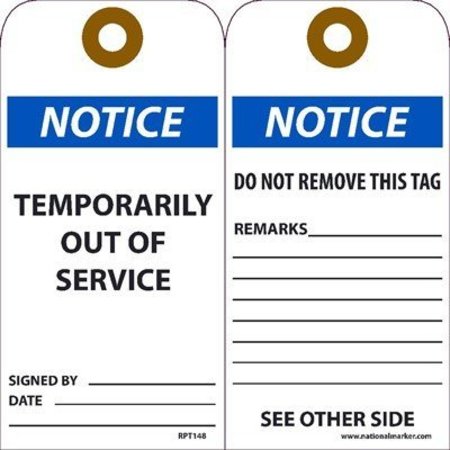 NMC Notice Temporarily Out Of Service Tag, Pk25 RPT148G